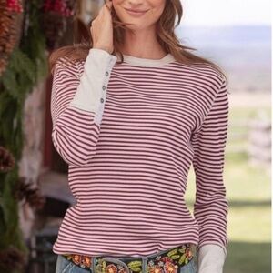Sundance Red & White Striped Long Sleeve Joyful Thermal Top